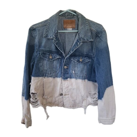 BBJ Los Angeles Womens Denim Trucker Jacket XL Bleached Distressed - Picture 1 of 9